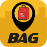 Logo BAG com uma mala e um símbolo de localização